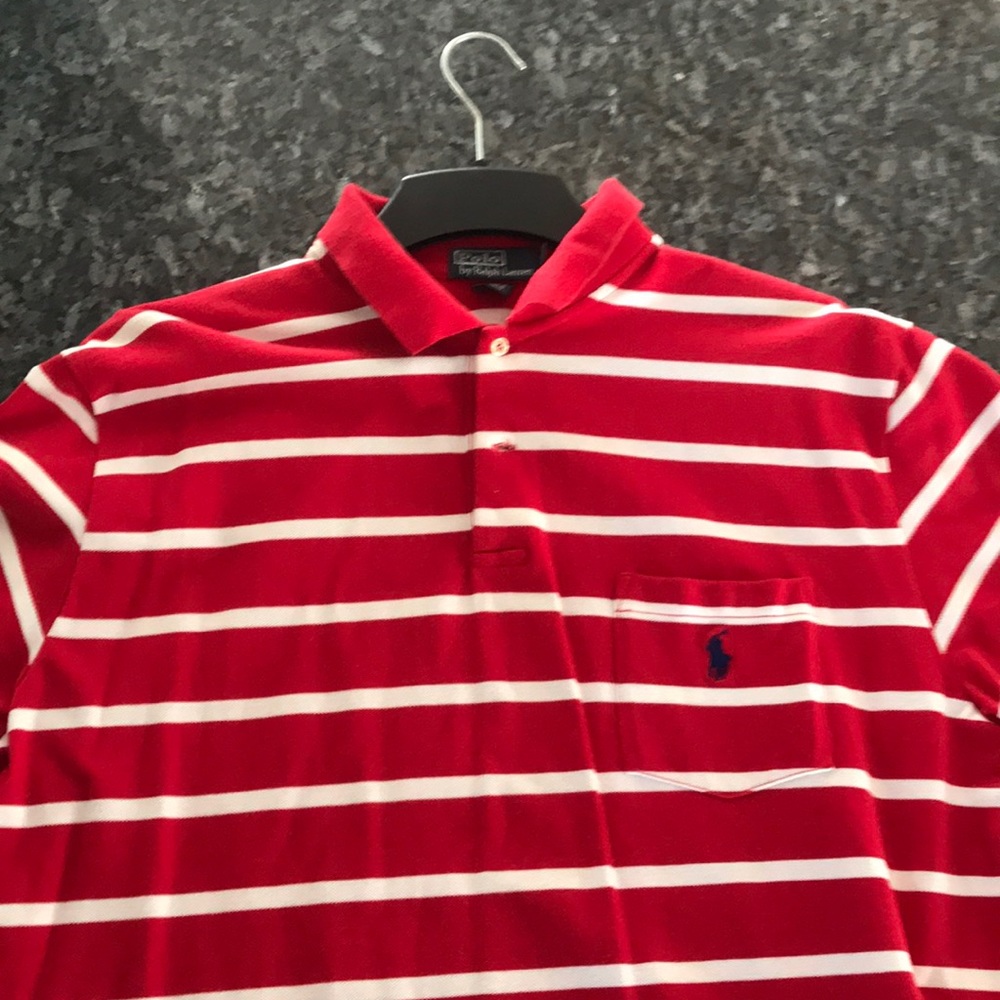 Red / striped polo xl